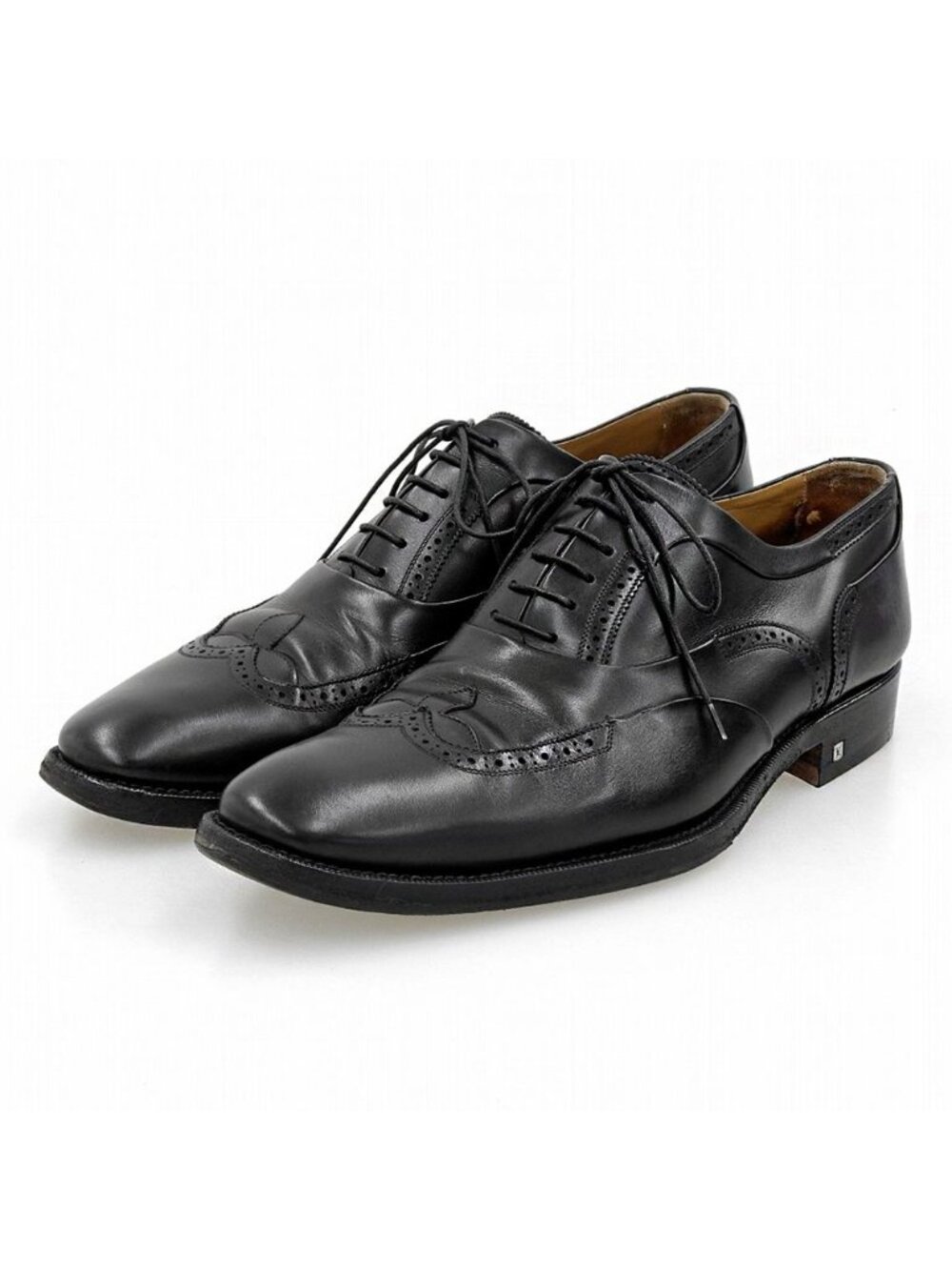 Louis Vuitton Wing Tip Dress Shoes Leather Black 8.5